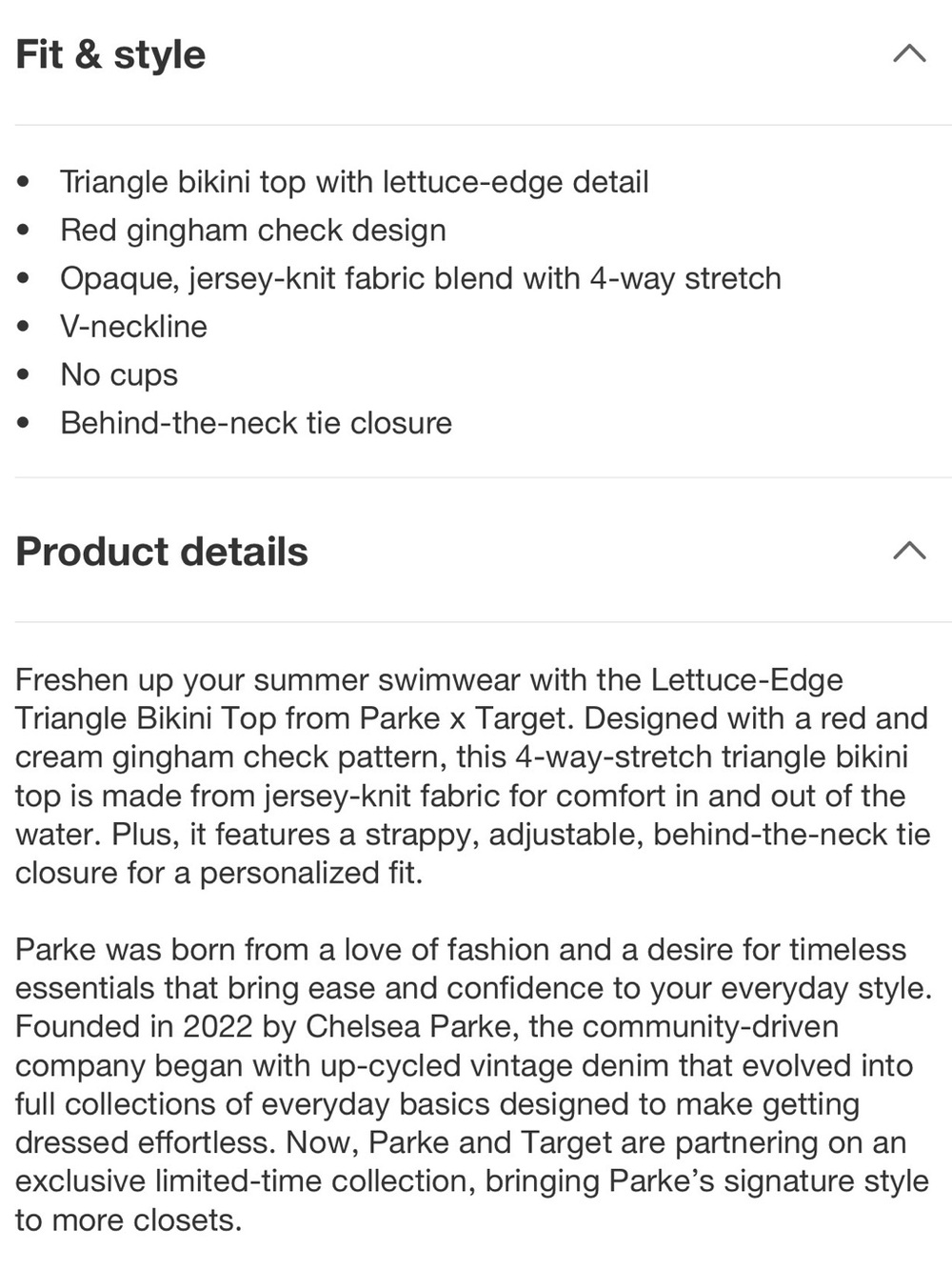 Women's Lettuce Edge Triangle Bikini Top - Parke x Target Red Gingham Check XS - Picture 7 of 9